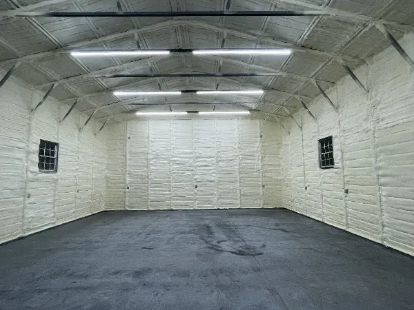 Commercial shop interior finished with closed-cell spray foam insulation